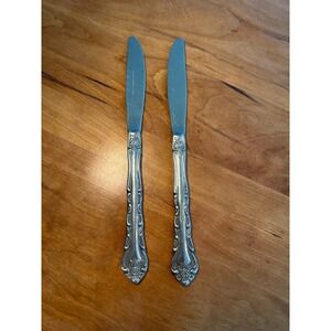 Set of 2 Vintage Sears Stainless Steel Japan Floral Scroll Dinner Knives